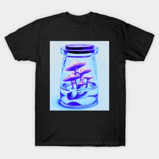 Pink magic mushrooms in a potion bottle - psychedelic T-Shirt
